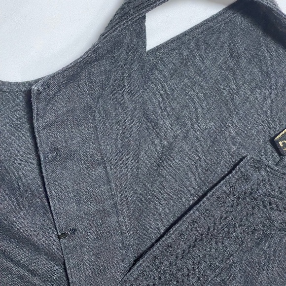 Simon Chang Linen Blend Embroidered Midi Dress With Pockets Grey Size Medium - Picture 5 of 7